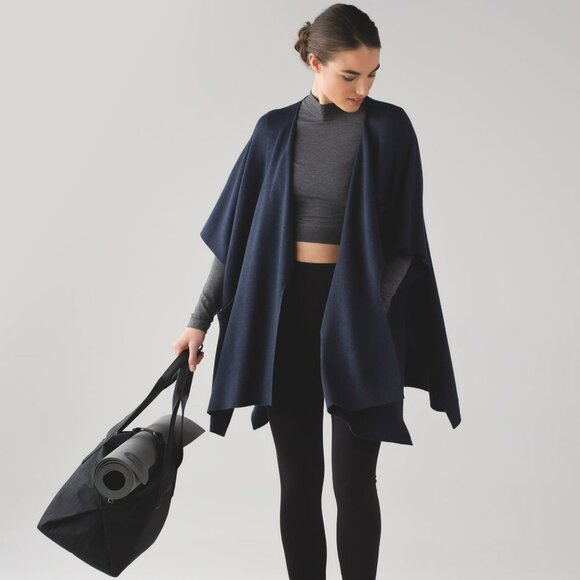 Lululemon After Asana Wrap Sweater, Heathered Inkwell (Navy Blue), One Size OS - Picture 2 of 11